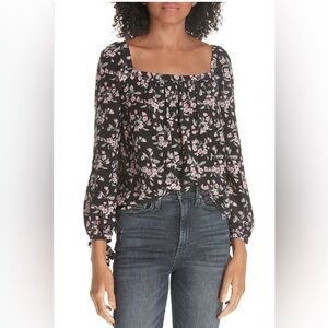 Rebecca Taylor Black and Pink Floral Smocked Blouse Size Medium